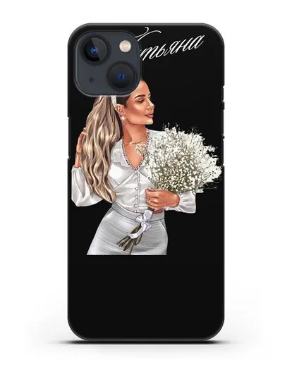 Именной чехол Девушка с цветами в белом силиконовый для iPhone 13 Mini