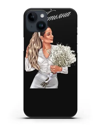 Именной чехол Девушка с цветами в белом силиконовый для iPhone 14 Plus