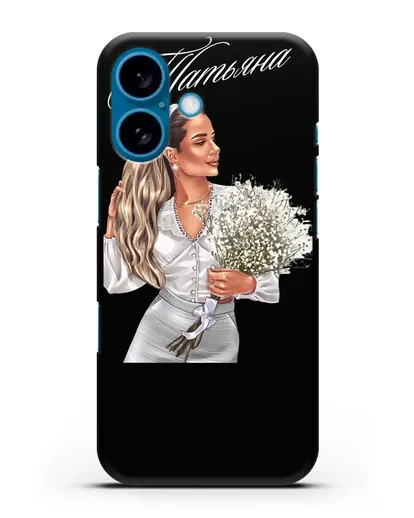 Именной чехол Девушка с цветами в белом силиконовый для iPhone 16