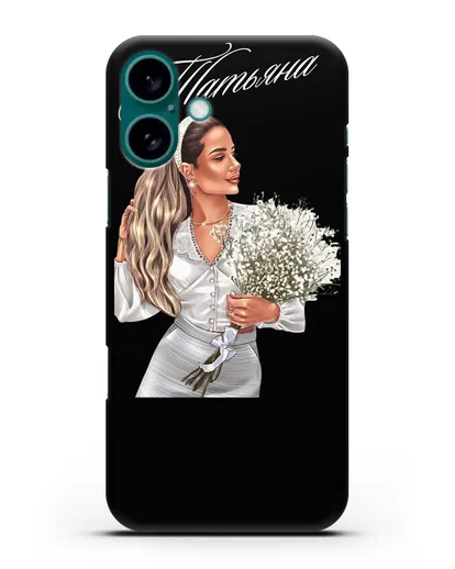 Именной чехол Девушка с цветами в белом силиконовый для iPhone 16 Plus