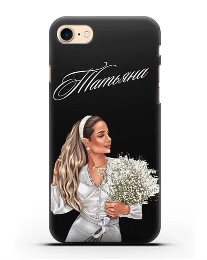 Именной чехол Девушка с цветами в белом силиконовый для iPhone 7