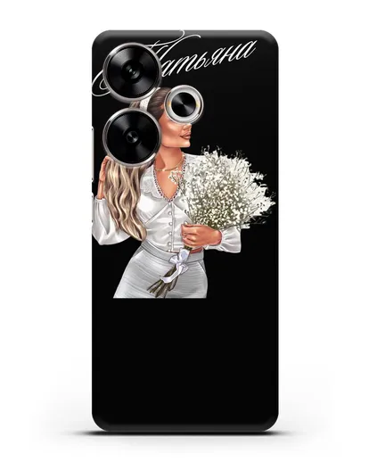 Именной чехол Девушка с цветами в белом силиконовый для Xiaomi Poco F6
