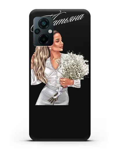 Именной чехол Девушка с цветами в белом силиконовый для Xiaomi Poco M5