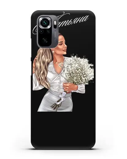 Именной чехол Девушка с цветами в белом силиконовый для Xiaomi Poco M5s