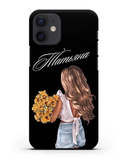 Именной чехол Девушка с подсолнухами силиконовый для iPhone 12 mini