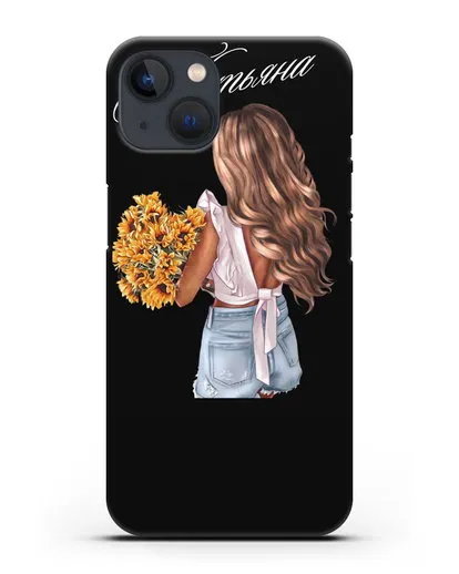 Именной чехол Девушка с подсолнухами силиконовый для iPhone 13