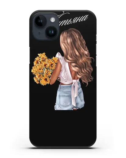 Именной чехол Девушка с подсолнухами силиконовый для iPhone 14 Plus
