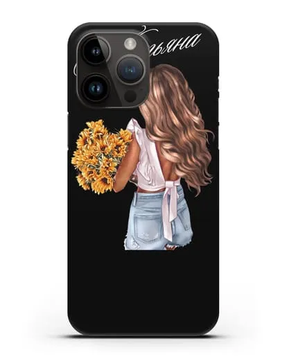 Именной чехол Девушка с подсолнухами силиконовый для iPhone 14 Pro Max