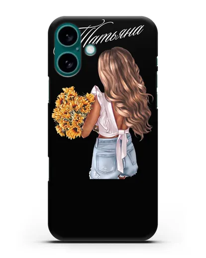 Именной чехол Девушка с подсолнухами силиконовый для iPhone 16 Plus
