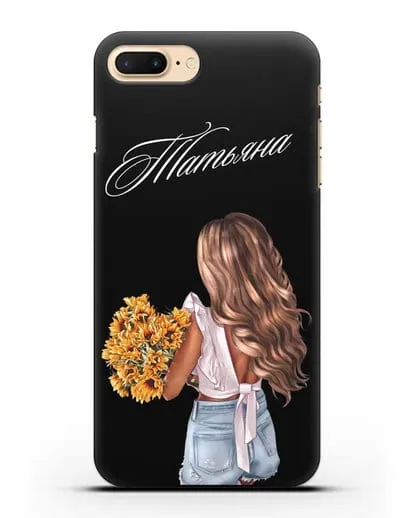 Именной чехол Девушка с подсолнухами силиконовый для iPhone 8 Plus