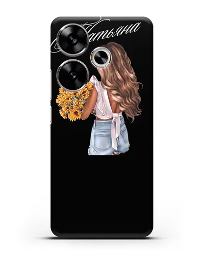 Именной чехол Девушка с подсолнухами силиконовый для Xiaomi Poco F6