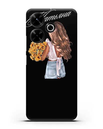 Именной чехол Девушка с подсолнухами силиконовый для Xiaomi Poco M6