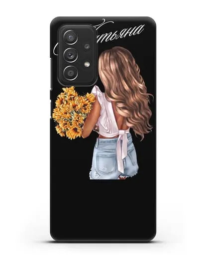 Именной чехол Девушка с подсолнухами силиконовый для Samsung Galaxy A53
