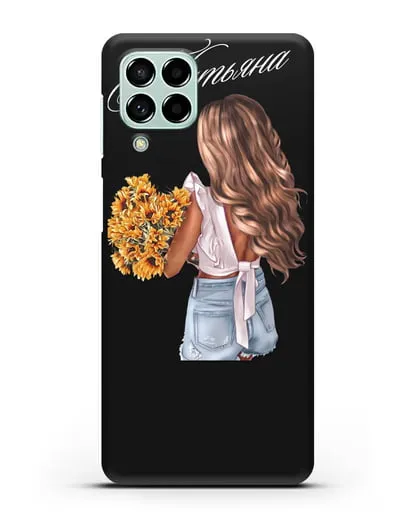 Именной чехол Девушка с подсолнухами силиконовый для Samsung Galaxy M53 [SM-M536]