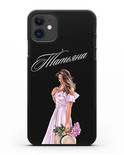 Именной чехол Девушка с цветами в розовом силиконовый для iPhone 11