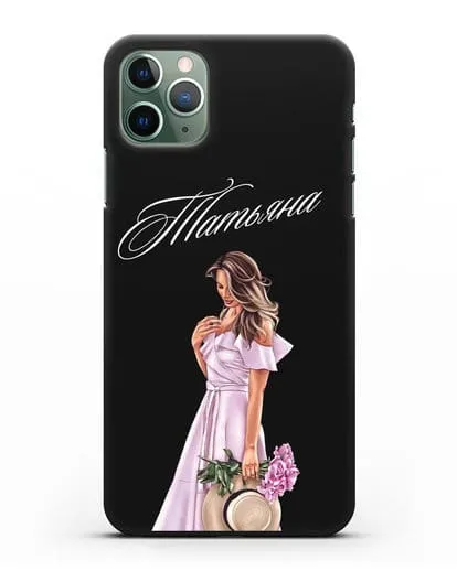 Именной чехол Девушка с цветами в розовом силиконовый для iPhone 11 Pro Max