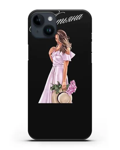 Именной чехол Девушка с цветами в розовом силиконовый для iPhone 14 Plus