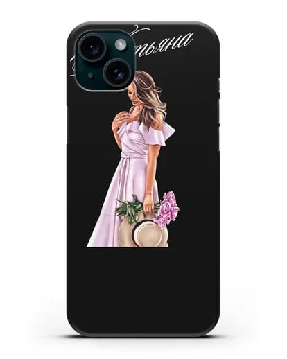 Именной чехол Девушка с цветами в розовом силиконовый для iPhone 15 Plus