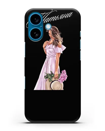 Именной чехол Девушка с цветами в розовом силиконовый для iPhone 16