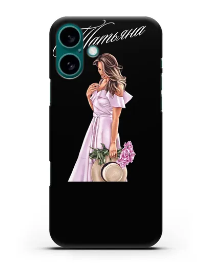 Именной чехол Девушка с цветами в розовом силиконовый для iPhone 16 Plus