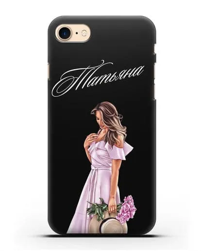 Именной чехол Девушка с цветами в розовом силиконовый для iPhone 7