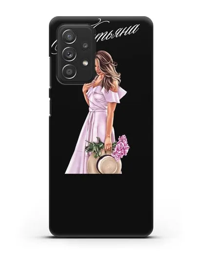 Именной чехол Девушка с цветами в розовом силиконовый для Samsung Galaxy A53