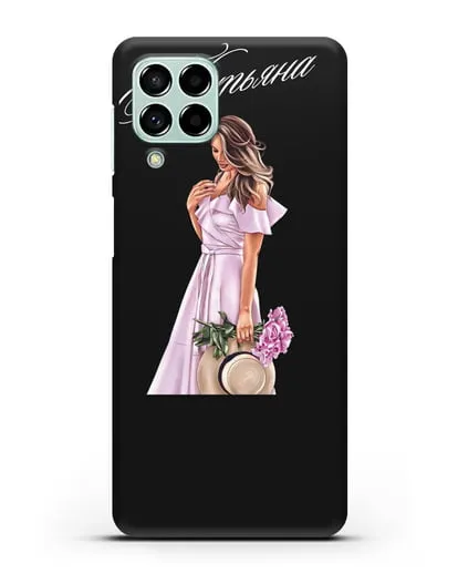 Именной чехол Девушка с цветами в розовом силиконовый для Samsung Galaxy M53 [SM-M536]