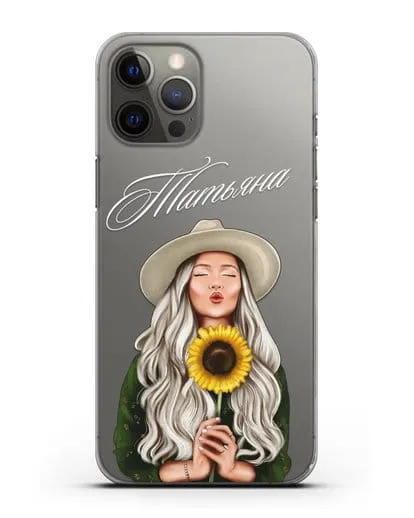 Именной чехол Девушка в шляпке с подсолнухом силиконовый для iPhone 12 Pro Max