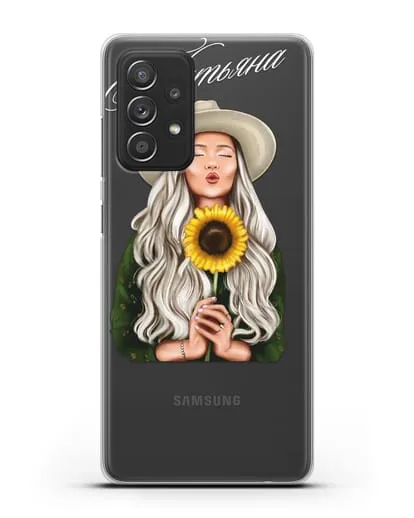 Именной чехол Девушка в шляпке с подсолнухом силиконовый для Samsung Galaxy A53