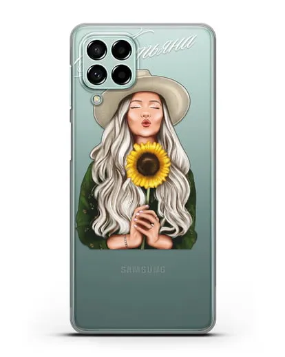 Именной чехол Девушка в шляпке с подсолнухом силиконовый для Samsung Galaxy M53 [SM-M536]