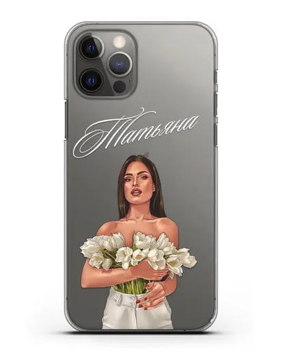 Именной чехол Девушка с тюльпанами силиконовый для iPhone 12 Pro