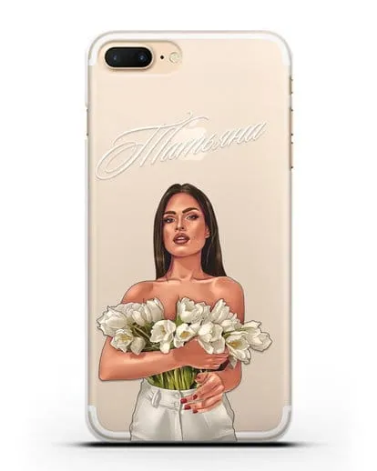 Именной чехол Девушка с тюльпанами силиконовый для iPhone 8 Plus