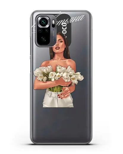 Именной чехол Девушка с тюльпанами силиконовый для Xiaomi Poco M5s