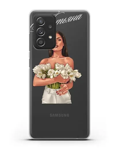 Именной чехол Девушка с тюльпанами силиконовый для Samsung Galaxy A53