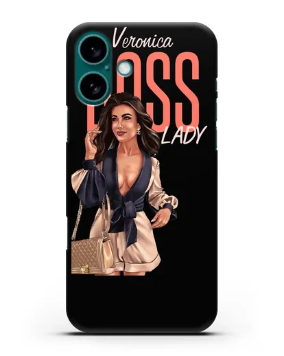Именной чехол Леди Босс в бежевом пиджаке силиконовый для iPhone 16 Plus