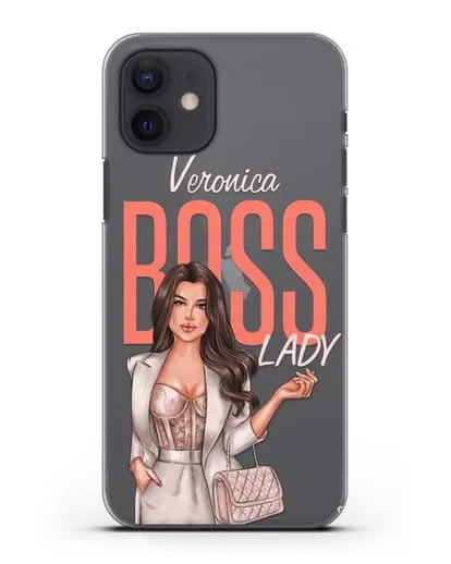 Именной чехол с иллюстрацией девушки Lady Boss силиконовый для iPhone 12