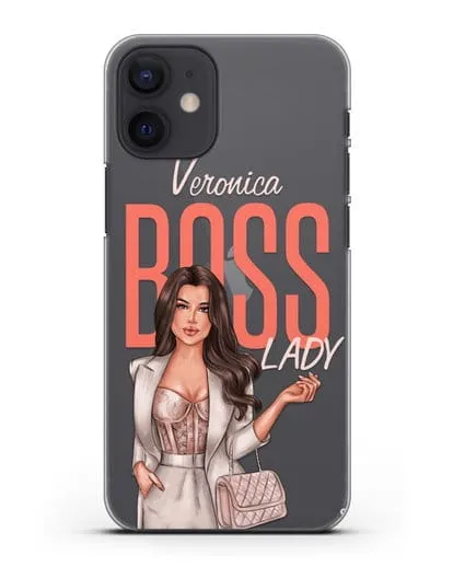 Именной чехол с иллюстрацией девушки Lady Boss силиконовый для iPhone 12 mini