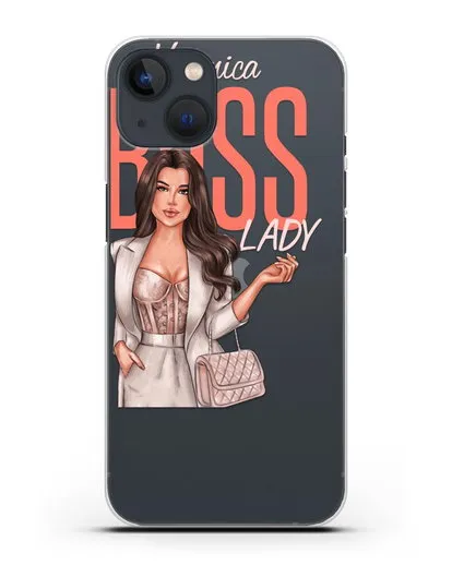 Именной чехол с иллюстрацией девушки Lady Boss силиконовый для iPhone 13 Mini
