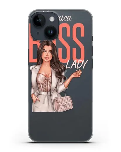 Именной чехол с иллюстрацией девушки Lady Boss силиконовый для iPhone 14