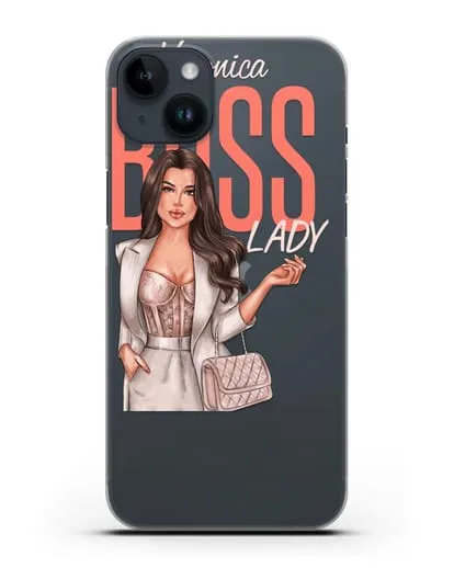 Именной чехол с иллюстрацией девушки Lady Boss силиконовый для iPhone 14 Plus