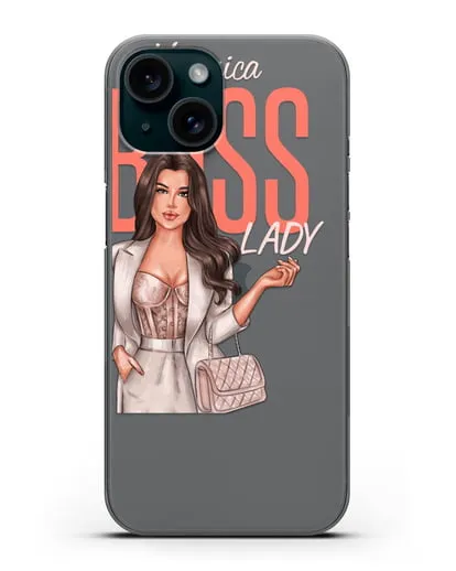 Именной чехол с иллюстрацией девушки Lady Boss силиконовый для iPhone 15