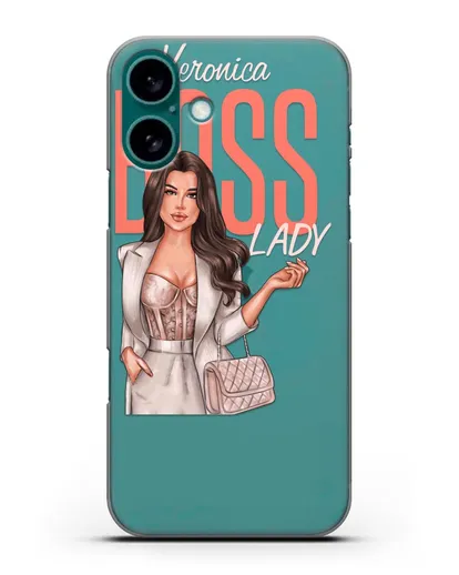 Именной чехол с иллюстрацией девушки Lady Boss силиконовый для iPhone 16 Plus