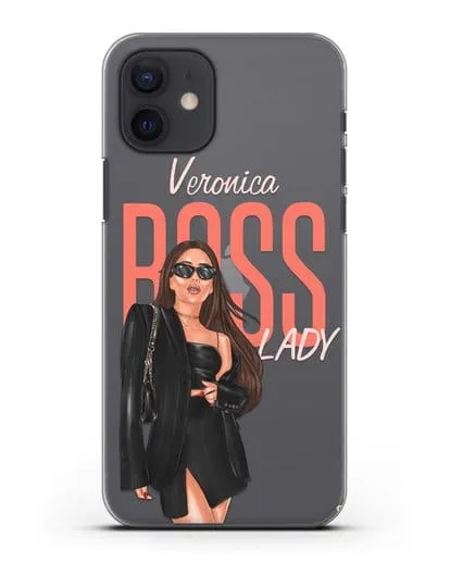 Именной чехол Леди Босс в черном силиконовый для iPhone 12