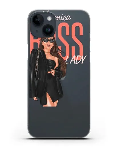Именной чехол Леди Босс в черном силиконовый для iPhone 14 Plus