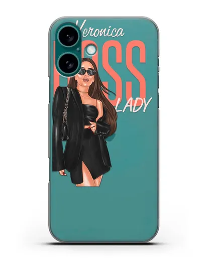 Именной чехол Леди Босс в черном силиконовый для iPhone 16 Plus