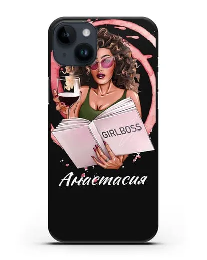 Именной чехол Кудрявая девушка с бокалом силиконовый для iPhone 14 Plus