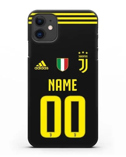 Именной чехол Ювентус с фамилией и номером (сезон 2018-2019) черная форма силиконовый для iPhone 11