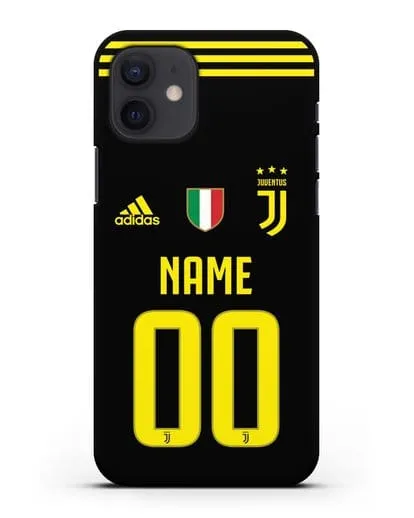 Именной чехол Ювентус с фамилией и номером (сезон 2018-2019) черная форма силиконовый для iPhone 12