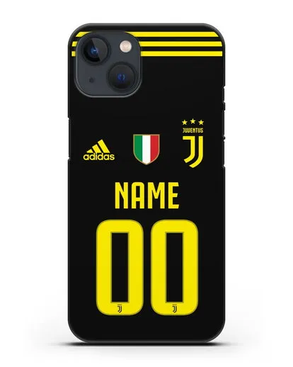 Именной чехол Ювентус с фамилией и номером (сезон 2018-2019) черная форма силиконовый для iPhone 13 Mini