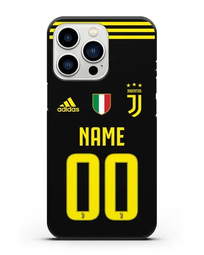 Именной чехол Ювентус с фамилией и номером (сезон 2018-2019) черная форма силиконовый для iPhone 13 Pro